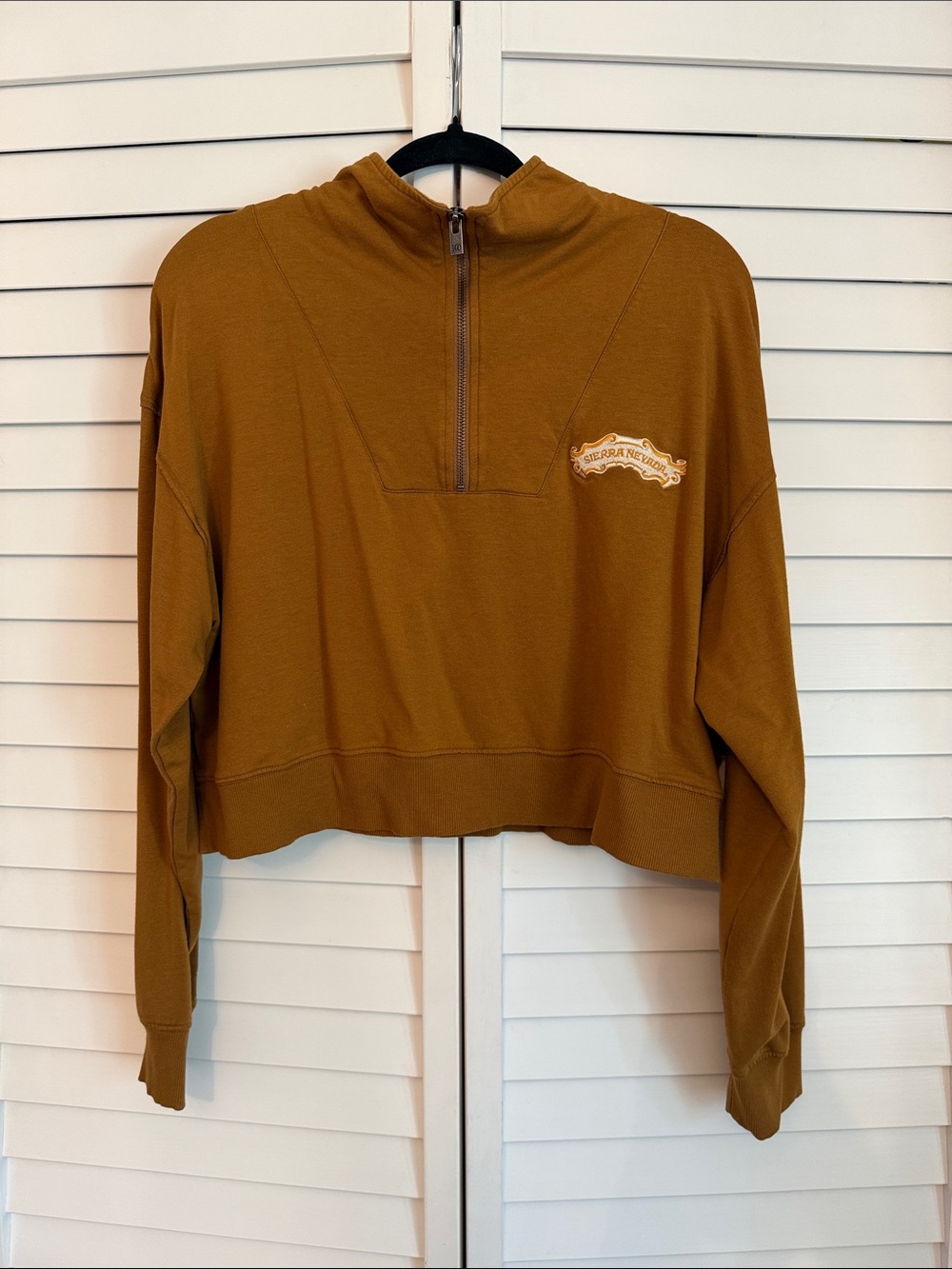 Cropped Half-Zip Hoodie in Mustard with Chest Logo